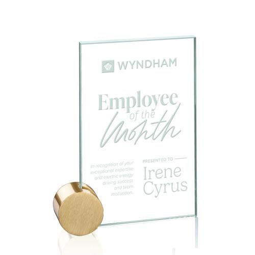 Awards and Plaques - Glass Trophies - Marquez Jade/Gold Circle Rectangle Glass Trophy