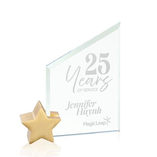 Awards and Plaques - Glass Trophies - Trevino Jade/Gold Star Peaks Glass Trophy