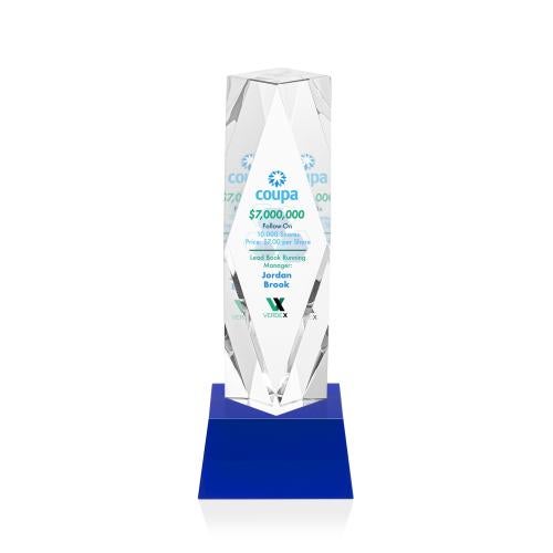 Awards and Plaques - Crystal Trophies - Toscana Full Color on Base Blue Towers Crystal Trophy