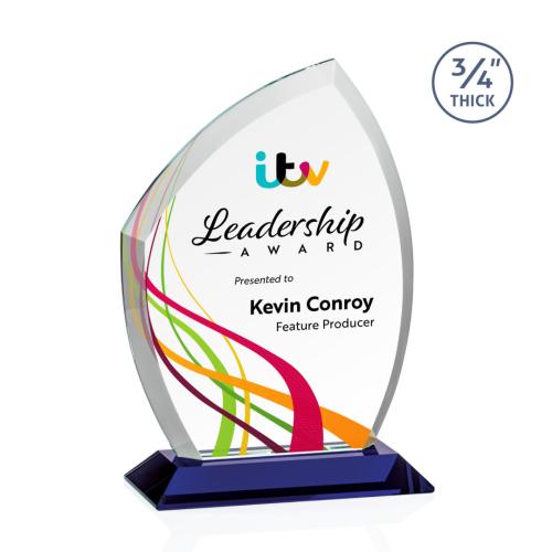 Awards and Plaques - Crystal Trophies - Wilco Full Color Blue Unique Crystal Trophy