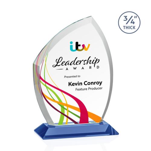 Awards and Plaques - Crystal Trophies - Wilco Full Color Sky Blue Unique Crystal Trophy