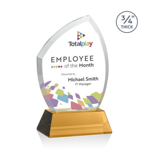 Awards and Plaques - Crystal Trophies - Wilco Full Color on Helton Base Amber Unique Crystal Trophy