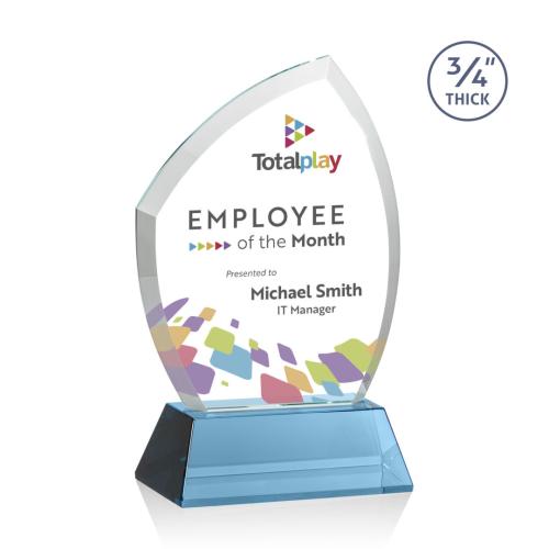 Awards and Plaques - Crystal Trophies - Wilco Full Color on Helton Base Sky Blue Unique Crystal Trophy