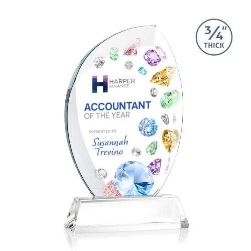 Awards and Plaques - Crystal Trophies - Oakes Full Color on Helton Base Clear Flame Crystal Trophy