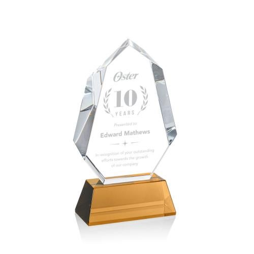 Awards and Plaques - Crystal Trophies - Thomson on Helton Base Amber Polygon Crystal Trophy