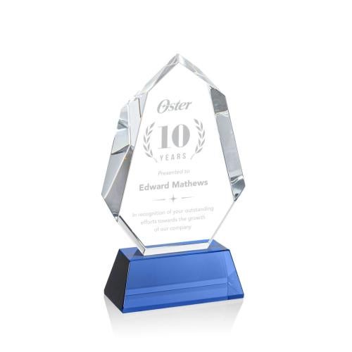 Awards and Plaques - Crystal Trophies - Thomson on Helton Base Blue Polygon Crystal Trophy