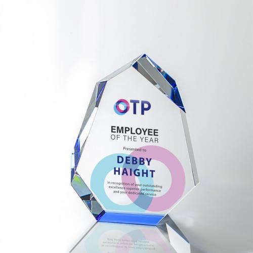 Awards and Plaques - Crystal Trophies - Thomson Full Color Blue Polygon Crystal Trophy