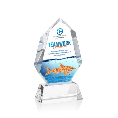 Awards and Plaques - Crystal Trophies - Thomson Full Color on Helton Base Clear Polygon Crystal Trophy