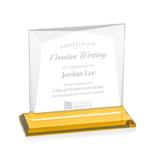 Awards and Plaques - Crystal Trophies - Paulson Amber Square / Cube Crystal Trophy