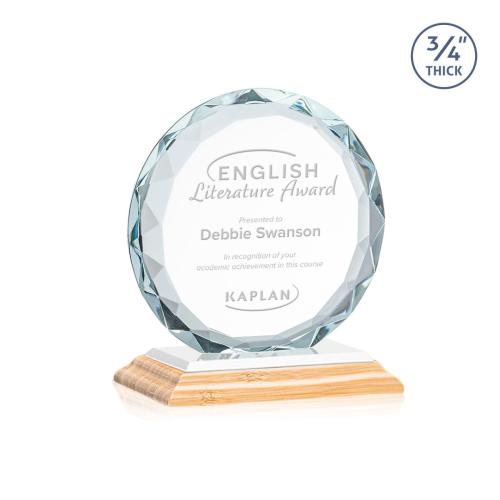 Awards and Plaques - Crystal Trophies - Clarke Bamboo/White Circle Wood Trophy