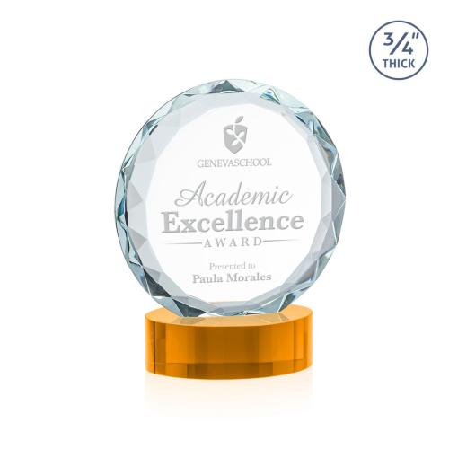 Awards and Plaques - Crystal Trophies - Clarke on Alberton Base Amber Circle Crystal Trophy