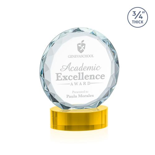 Awards and Plaques - Crystal Trophies - Clarke on Alberton Base Gold Circle Crystal Trophy