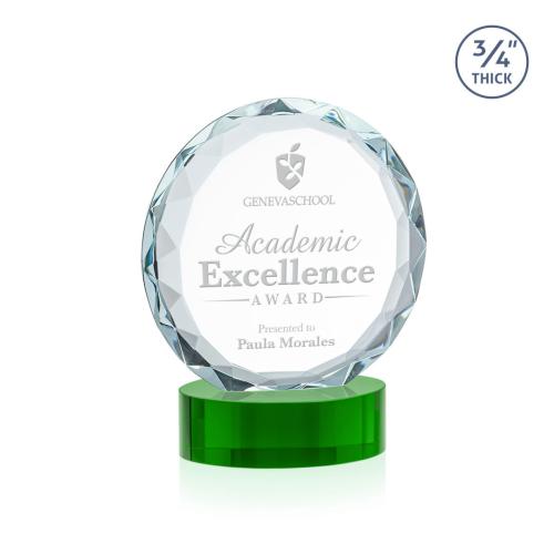 Awards and Plaques - Crystal Trophies - Clarke on Alberton Base Green Circle Crystal Trophy