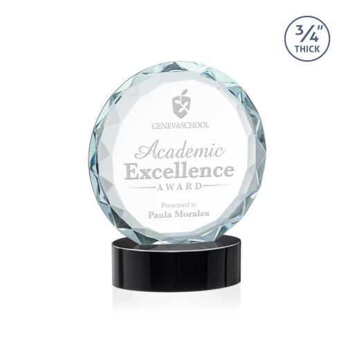 Awards and Plaques - Crystal Trophies - Clarke on Alberton Base Black Circle Crystal Trophy