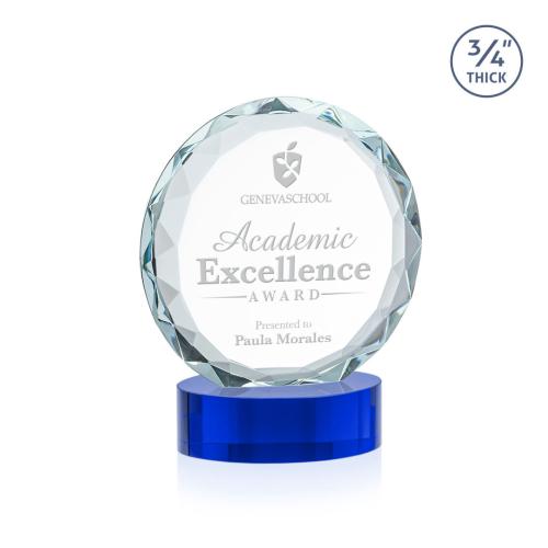 Awards and Plaques - Crystal Trophies - Clarke on Alberton Base Blue Circle Crystal Trophy