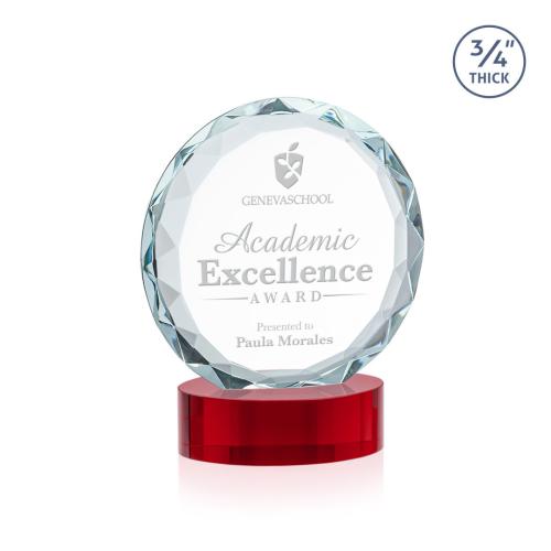 Awards and Plaques - Crystal Trophies - Clarke on Alberton Base Red Circle Crystal Trophy