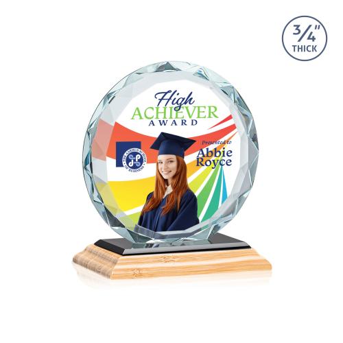 Awards and Plaques - Crystal Trophies - Clarke Full Color Bamboo/Black Circle Wood Trophy