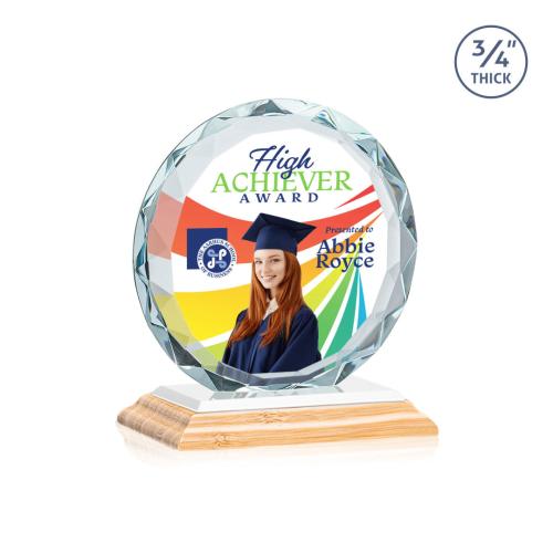Awards and Plaques - Crystal Trophies - Clarke Full Color Bamboo/White Circle Wood Trophy