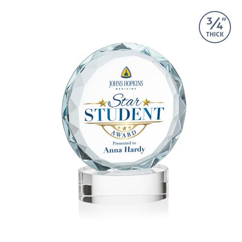 Awards and Plaques - Crystal Trophies - Clarke Full Color on Alberton Base Clear Circle Crystal Trophy