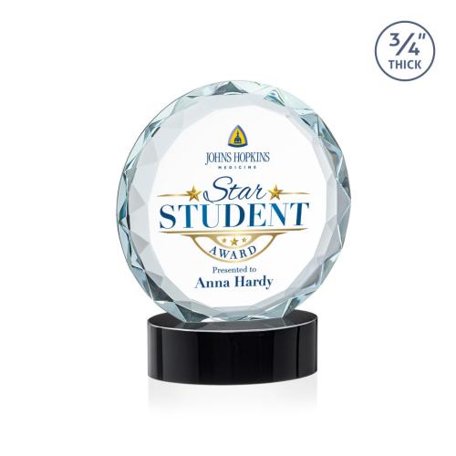 Awards and Plaques - Crystal Trophies - Clarke Full Color on Alberton Base Black Circle Crystal Trophy