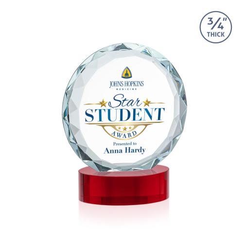 Awards and Plaques - Crystal Trophies - Clarke Full Color on Alberton Base Red Circle Crystal Trophy