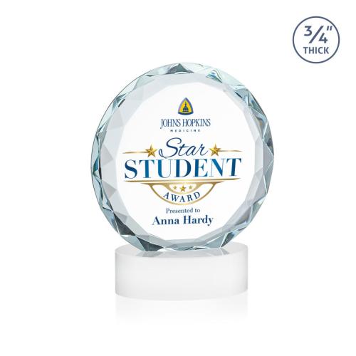 Awards and Plaques - Crystal Trophies - Clarke Full Color on Alberton Base Fagan Circle Crystal Trophy