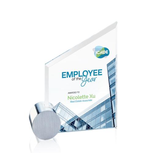 Awards and Plaques - Crystal Trophies - Trevino Full Color  Starfire/Chrome Circle Peaks Crystal Trophy