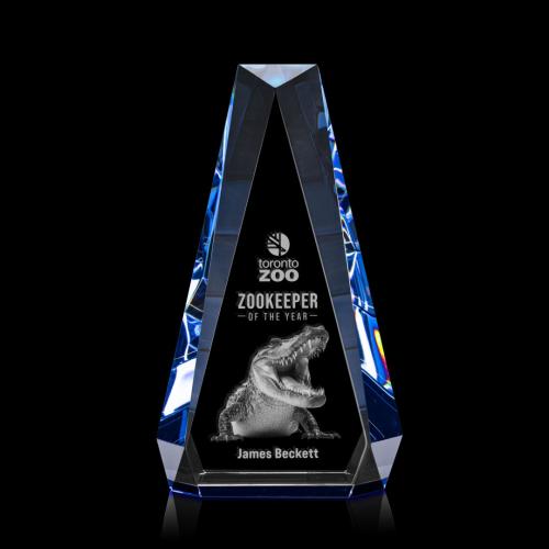 Awards and Plaques - Crystal Trophies - Carmel 3D Blue Polygon Crystal Trophy