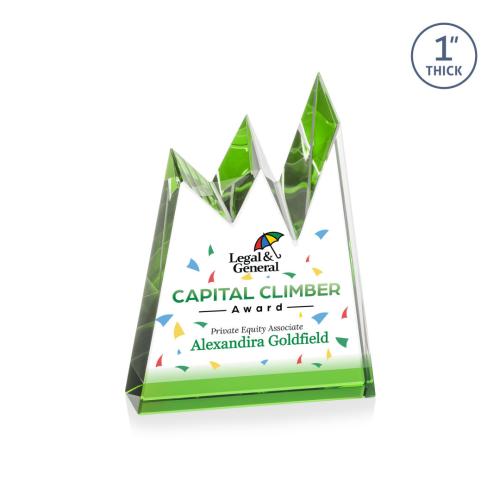 Awards and Plaques - Crystal Trophies - Alpine Full Color Green Peaks Crystal Trophy