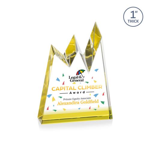 Awards and Plaques - Crystal Trophies - Alpine Full Color Gold Peaks Crystal Trophy