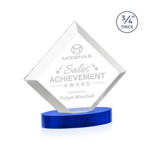 Awards and Plaques - Crystal Trophies - Carlson on Alberton Base Blue Crystal Trophy