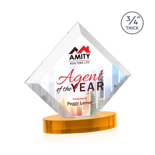 Awards and Plaques - Crystal Trophies - Carlson Full Color on Alberton Base Amber Crystal Trophy