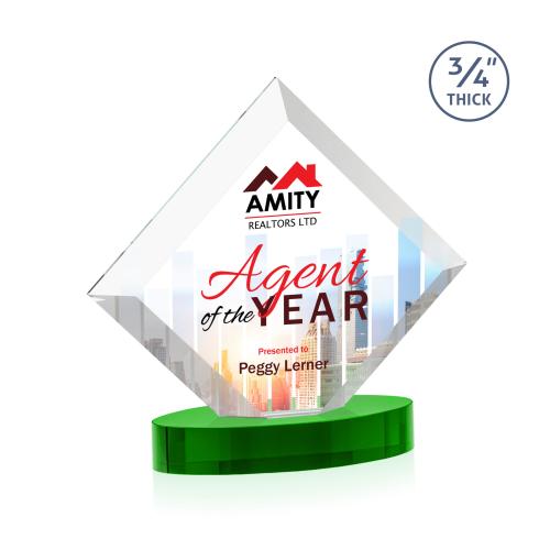 Awards and Plaques - Crystal Trophies - Carlson Full Color on Alberton Base Green Crystal Trophy