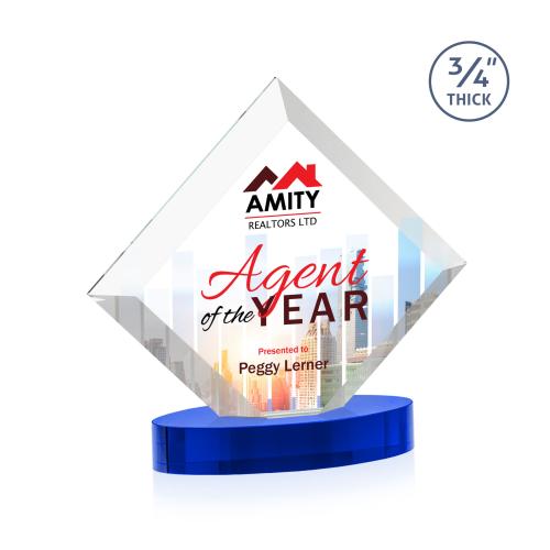 Awards and Plaques - Crystal Trophies - Carlson Full Color on Alberton Base Blue Crystal Trophy