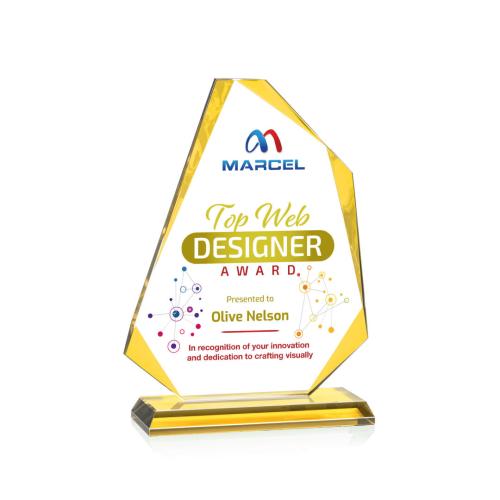 Awards and Plaques - Crystal Trophies - Hillmont Full Color Gold Unique Crystal Trophy