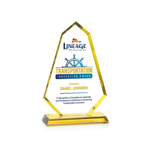Awards and Plaques - Crystal Trophies - Pearson Full Color Gold Unique Crystal Trophy