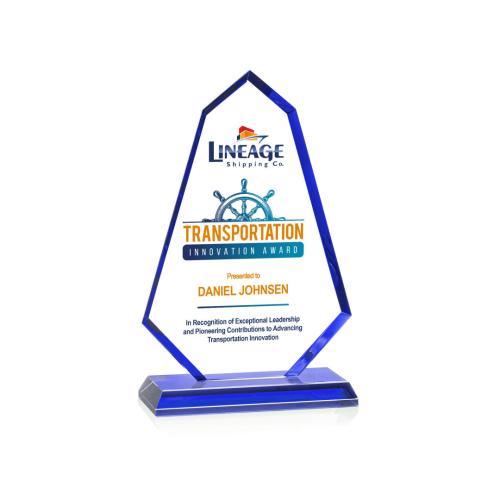 Awards and Plaques - Crystal Trophies - Pearson Full Color Blue Unique Crystal Trophy