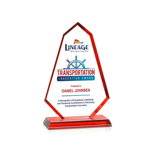 Awards and Plaques - Crystal Trophies - Pearson Full Color Red Unique Crystal Trophy
