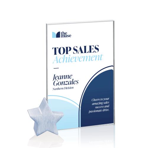 Awards and Plaques - Crystal Trophies - Marquez Full Color Starfire/Chrome Star Rectangle Crystal Trophy