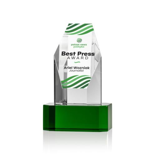 Awards and Plaques - Crystal Trophies - Holbrok Full Color on Base Green Towers Crystal Trophy