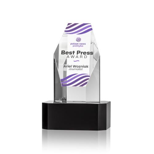 Awards and Plaques - Crystal Trophies - Holbrok Full Color on Base Black Towers Crystal Trophy