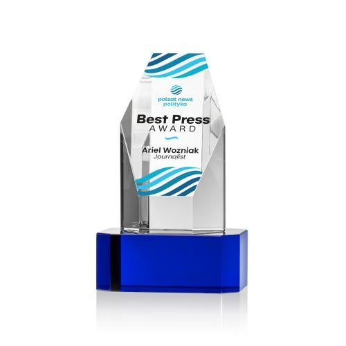 Awards and Plaques - Crystal Trophies - Holbrok Full Color on Base Blue Towers Crystal Trophy