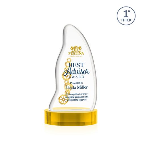 Awards and Plaques - Crystal Trophies - Beauford Full Color on Base Gold Unique Crystal Trophy