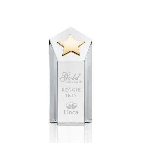 Awards and Plaques - Crystal Trophies - Shields Gold Star Clear Polygon Crystal Trophy