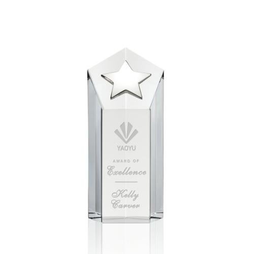 Awards and Plaques - Crystal Trophies - Shields Silver Star Clear Polygon Crystal Trophy