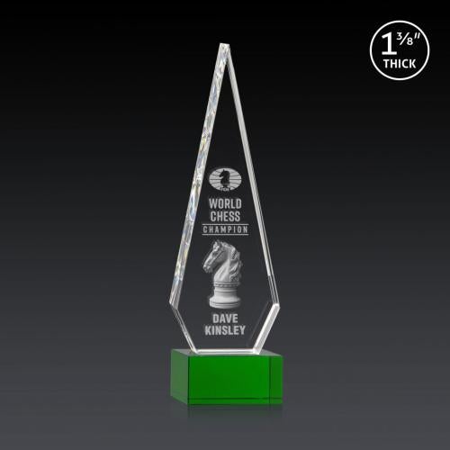 Awards and Plaques - Crystal Trophies - Cullen 3D on Plated Base Green Crystal Trophy