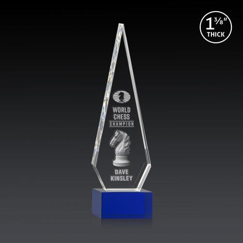 Awards and Plaques - Crystal Trophies - Cullen 3D on Plated Base Blue Crystal Trophy