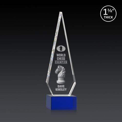 Awards and Plaques - Crystal Trophies - Cullen 3D on Plated Base Blue Crystal Trophy