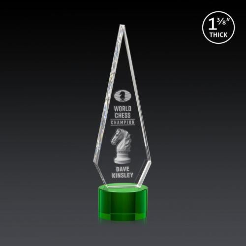 Awards and Plaques - Crystal Trophies - Cullen 3D on Round Base Green Crystal Trophy