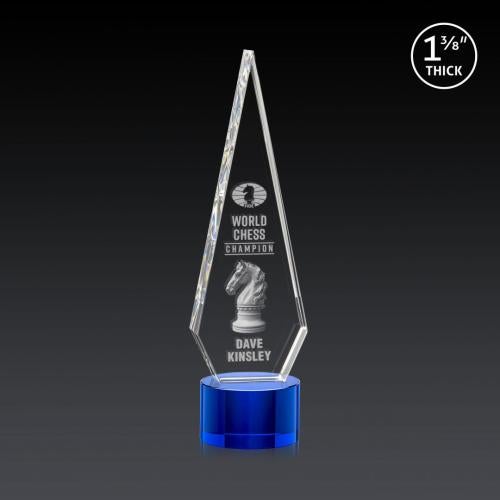 Awards and Plaques - Crystal Trophies - Cullen 3D on Round Base Blue Crystal Trophy
